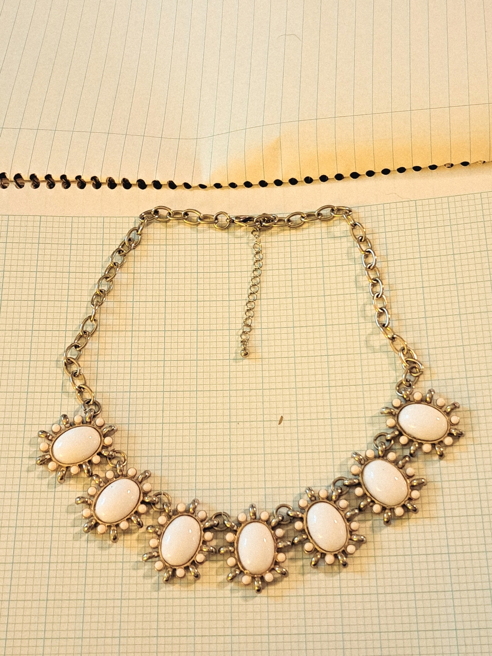 Gold-Tone Creamy White Peach Stone Statement Necklace